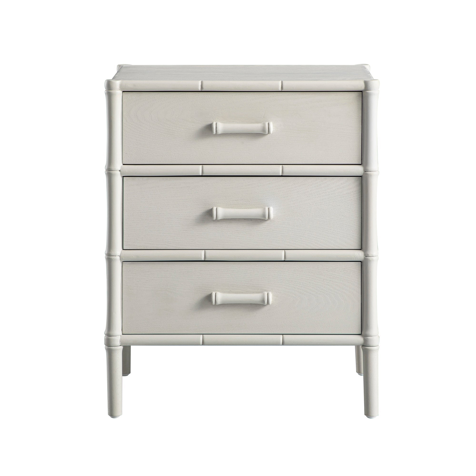 Elstowe Faux Bamboo 3-Drawer Nightstand, Shaded White