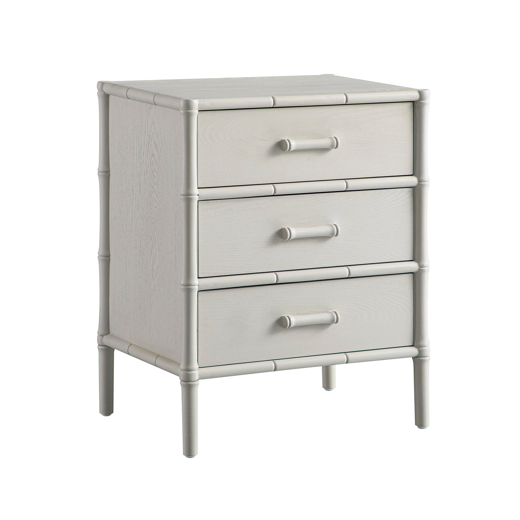Elstowe Faux Bamboo 3-Drawer Nightstand, Shaded White