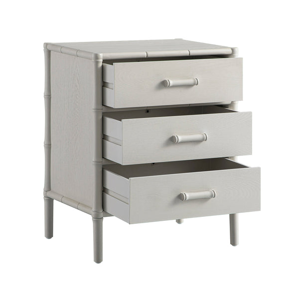 Elstowe Faux Bamboo 3-Drawer Nightstand, Shaded White