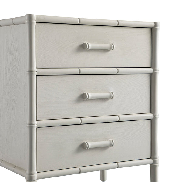 Elstowe Faux Bamboo 3-Drawer Nightstand, Shaded White