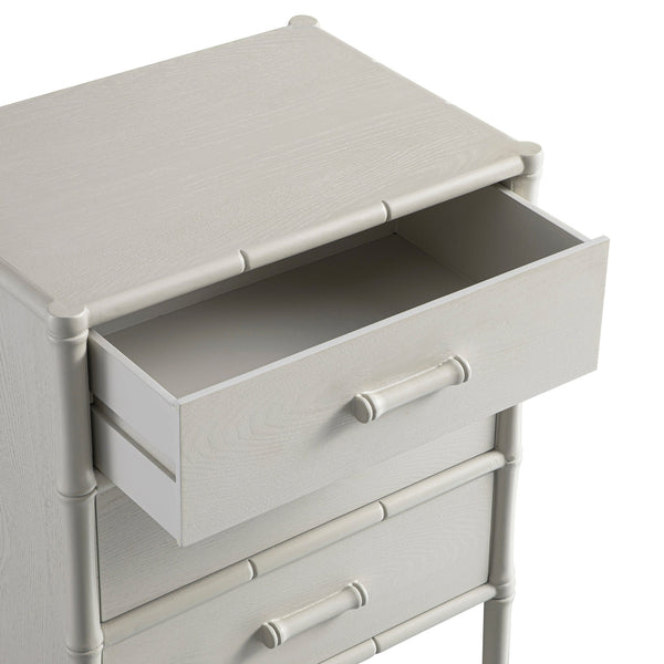 Elstowe Faux Bamboo 3-Drawer Nightstand, Shaded White
