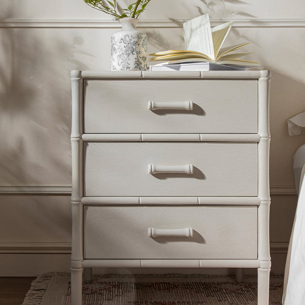 Elstowe Faux Bamboo 3-Drawer Nightstand, Shaded White