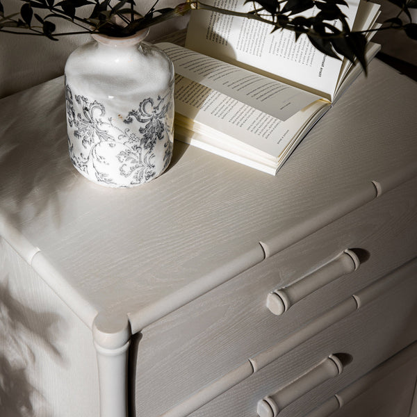 Elstowe Faux Bamboo 3-Drawer Nightstand, Shaded White