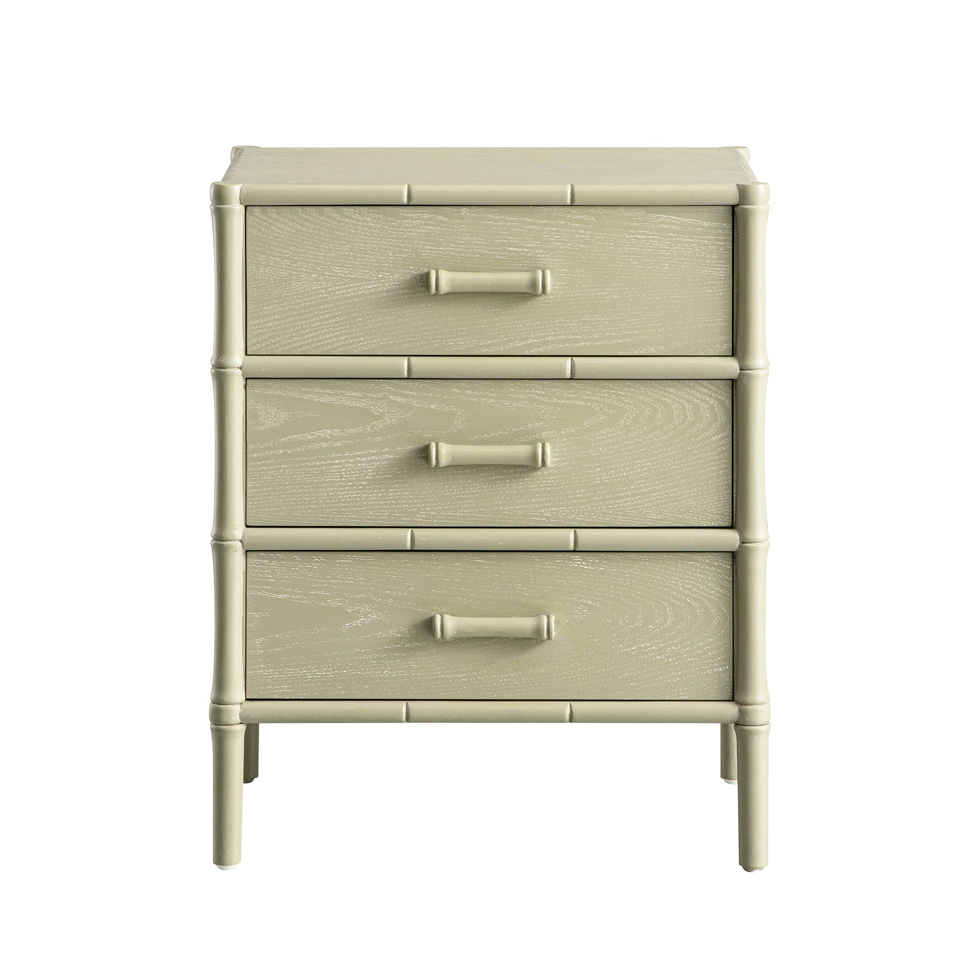 Elstowe Faux Bamboo 3-Drawer Nightstand, Sage Green