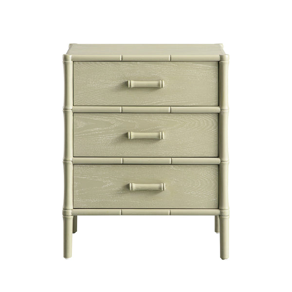 Elstowe Faux Bamboo 3-Drawer Nightstand, Sage Green