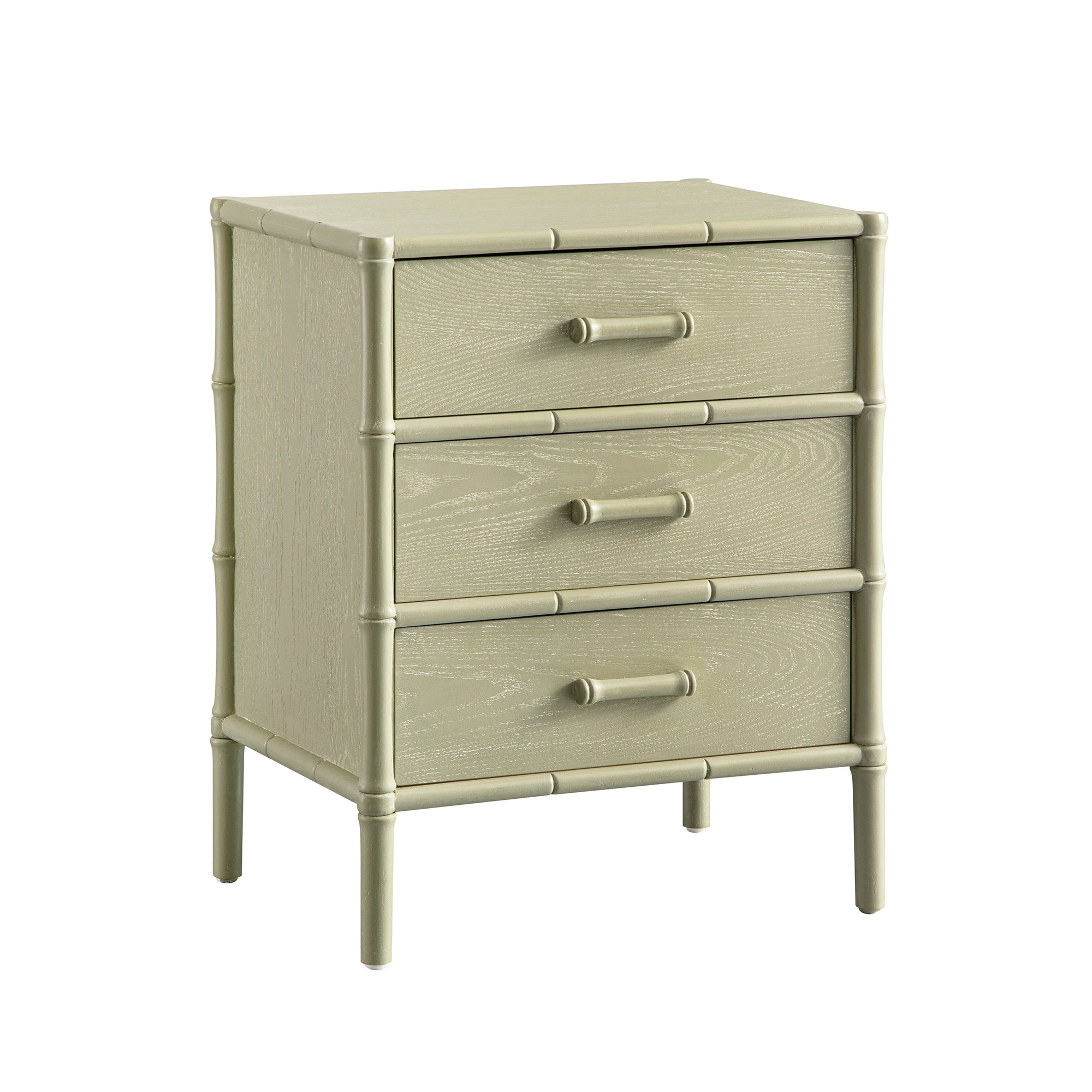 Elstowe Faux Bamboo 3-Drawer Nightstand, Sage Green
