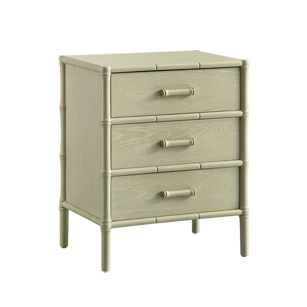 Elstowe Faux Bamboo 3-Drawer Nightstand, Sage Green