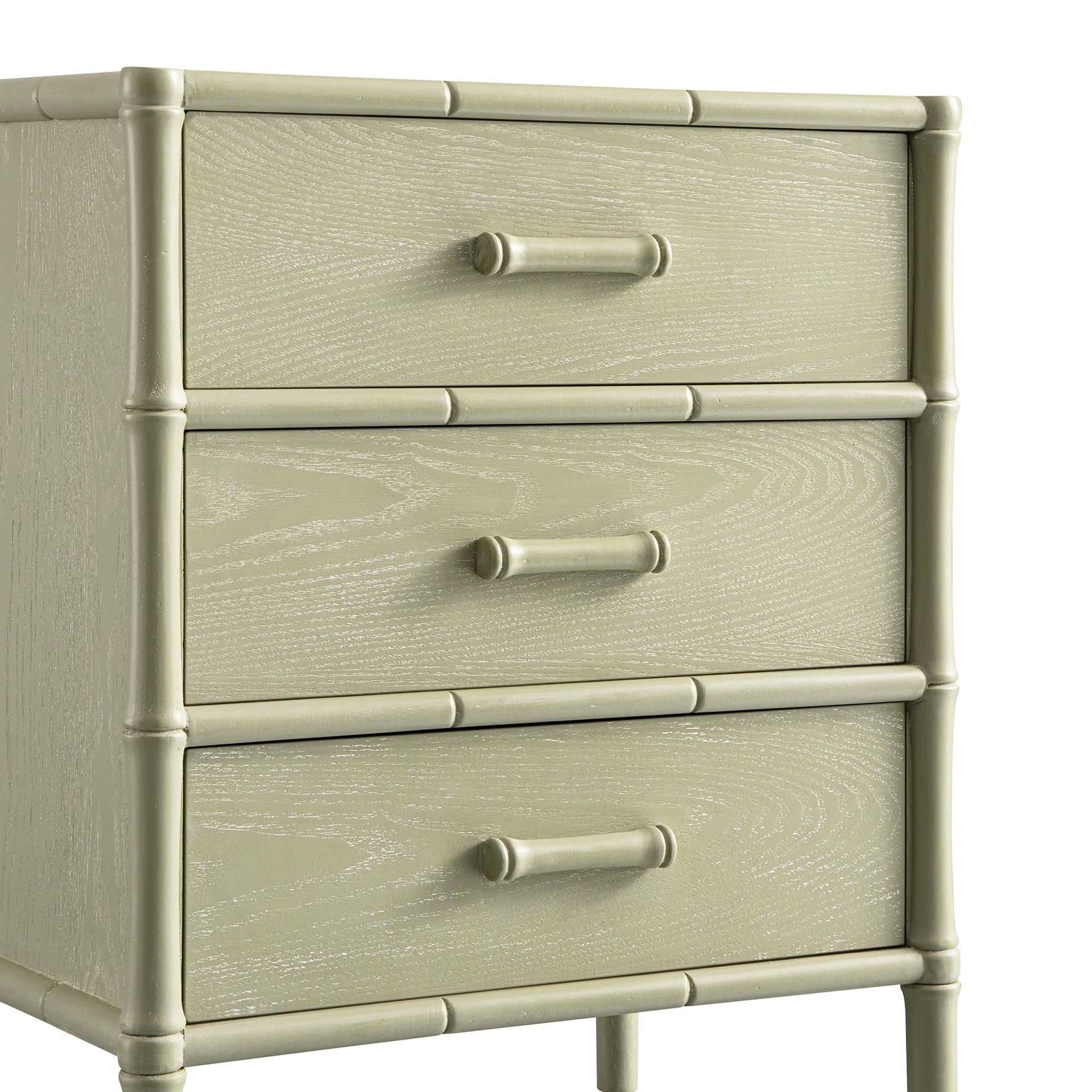 Elstowe Faux Bamboo 3-Drawer Nightstand, Sage Green