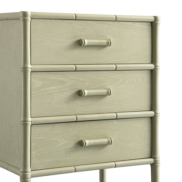 Elstowe Faux Bamboo 3-Drawer Nightstand, Sage Green
