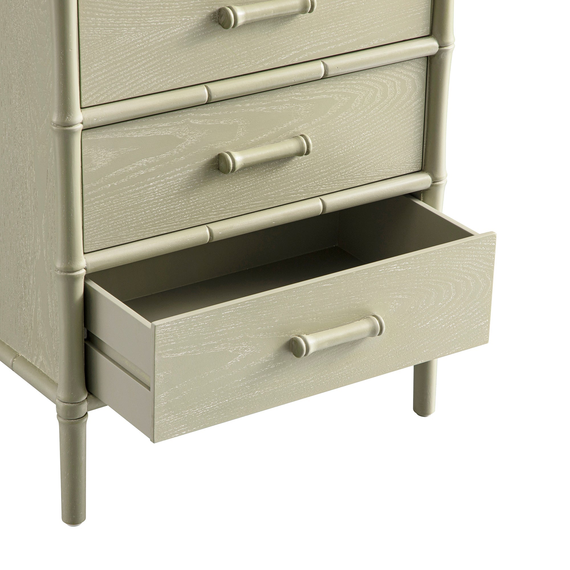 Elstowe Faux Bamboo 3-Drawer Nightstand, Sage Green