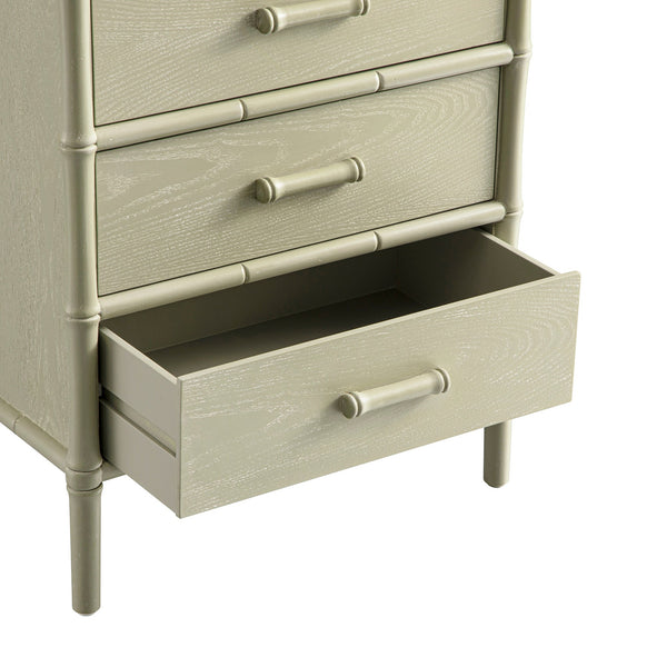 Elstowe Faux Bamboo 3-Drawer Nightstand, Sage Green