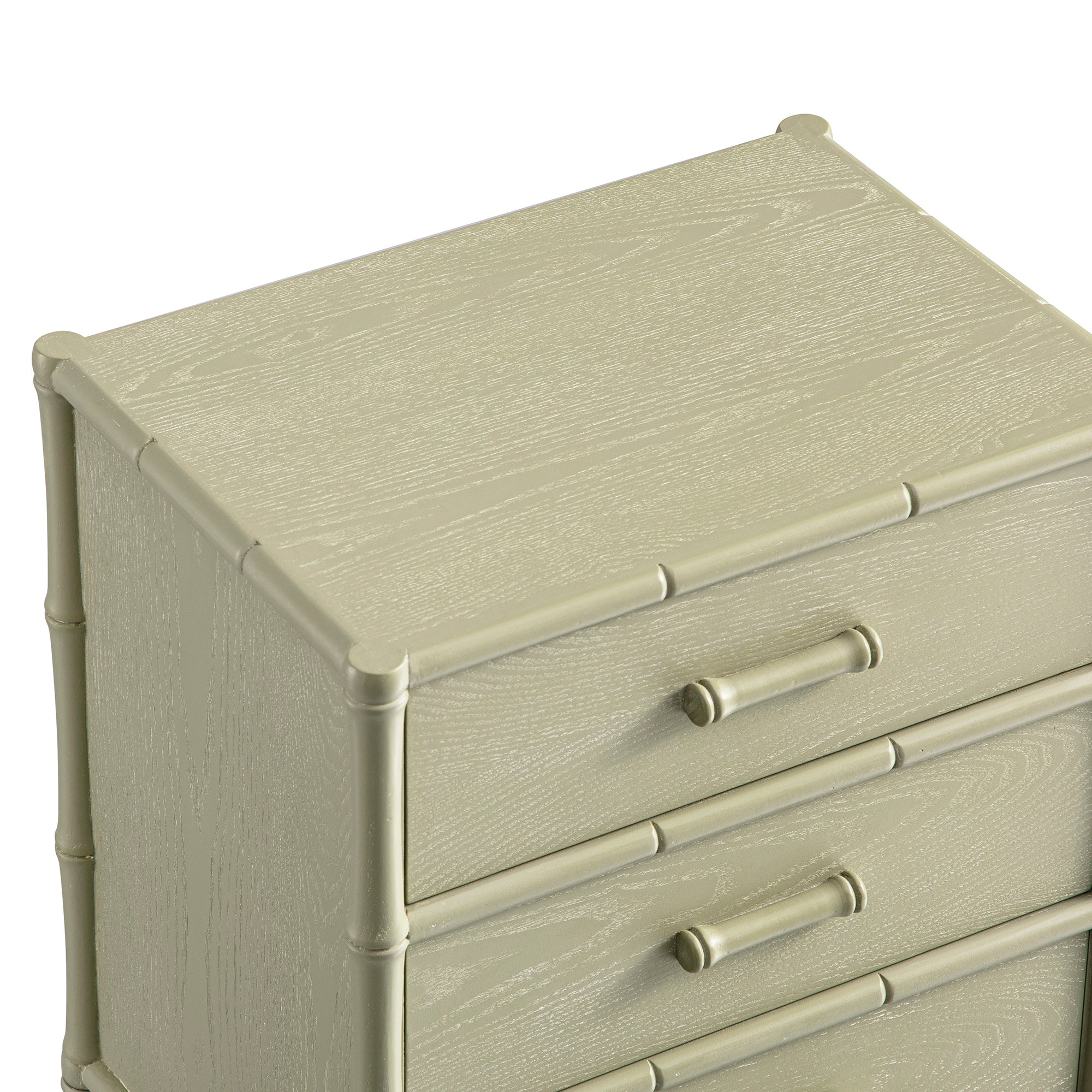 Elstowe Faux Bamboo 3-Drawer Nightstand, Sage Green