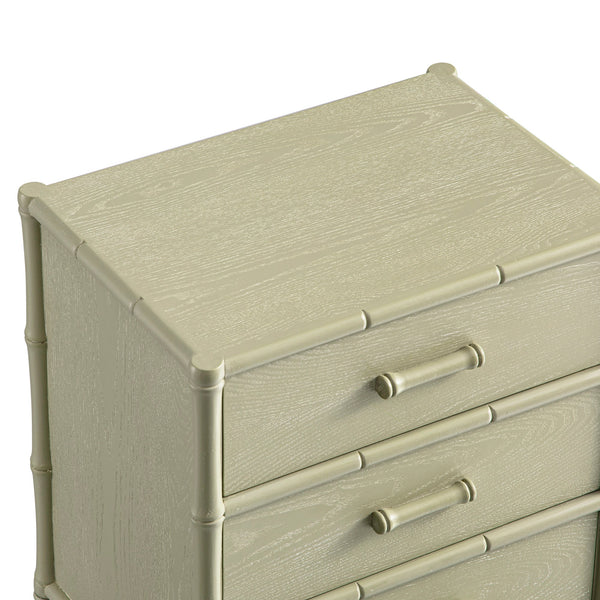 Elstowe Faux Bamboo 3-Drawer Nightstand, Sage Green