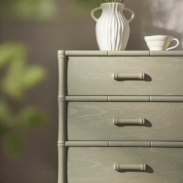 Elstowe Faux Bamboo 3-Drawer Nightstand, Sage Green