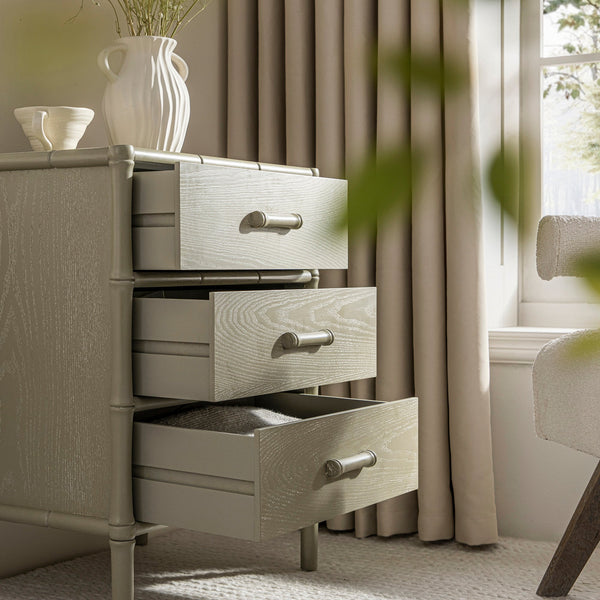 Elstowe Faux Bamboo 3-Drawer Nightstand, Sage Green