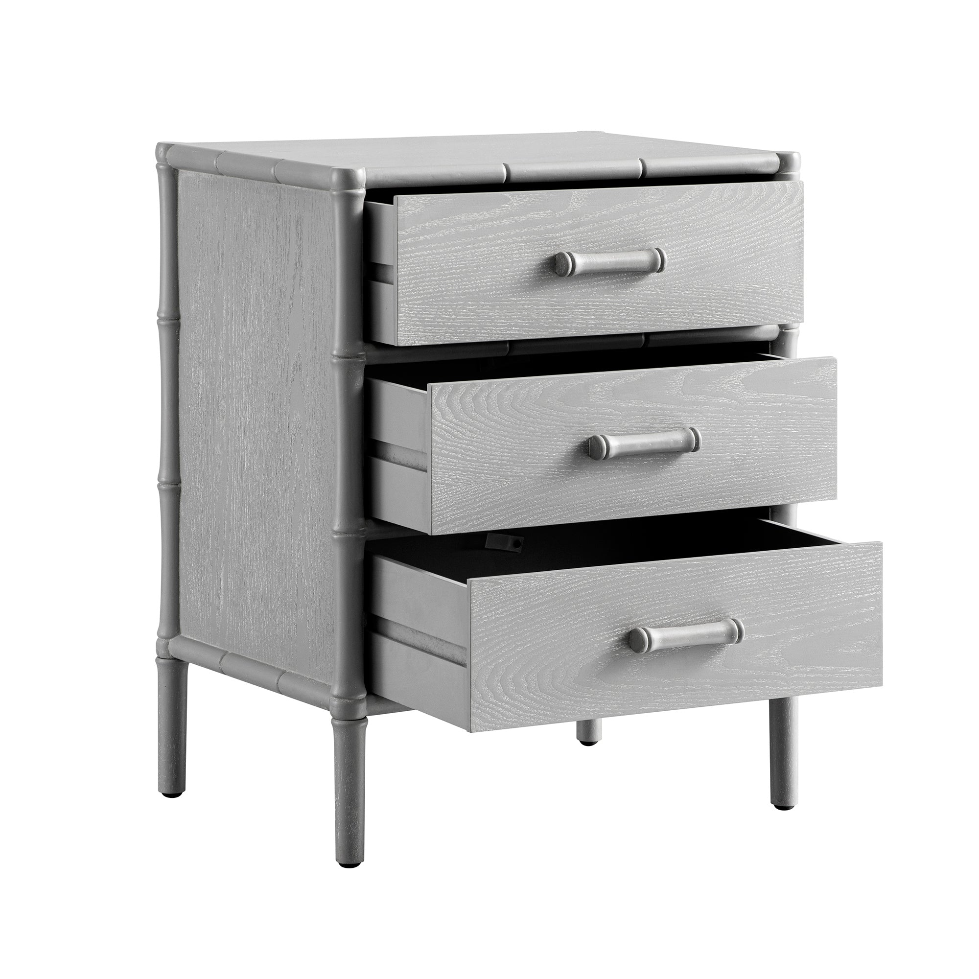 Elstowe Faux Bamboo 3-Drawer Nightstand, Warm Gray