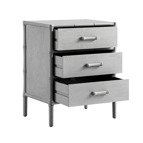 Elstowe Faux Bamboo 3-Drawer Nightstand, Warm Gray