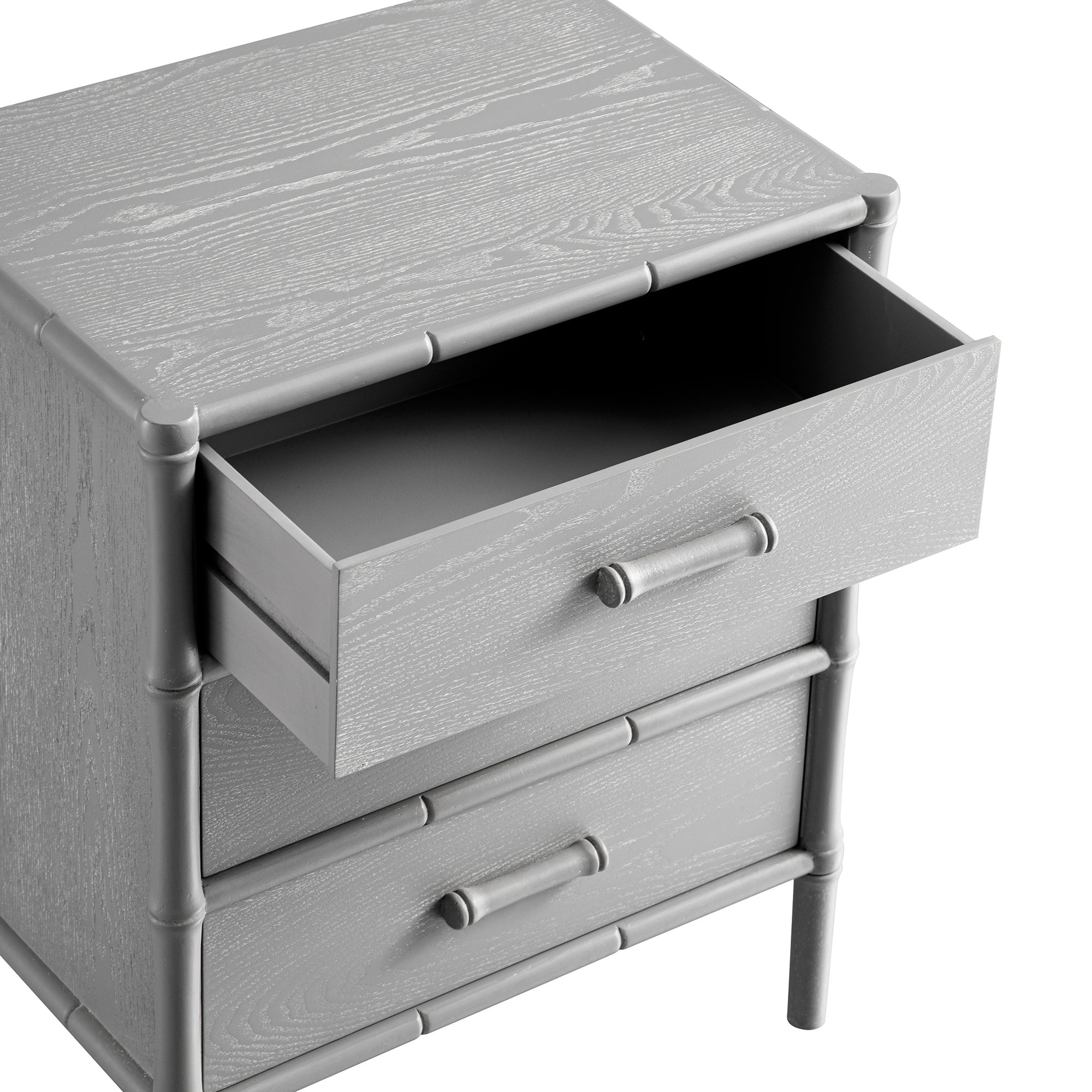 Elstowe Faux Bamboo 3-Drawer Nightstand, Warm Gray