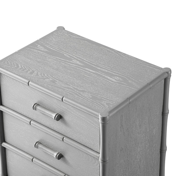 Elstowe Faux Bamboo 3-Drawer Nightstand, Warm Gray