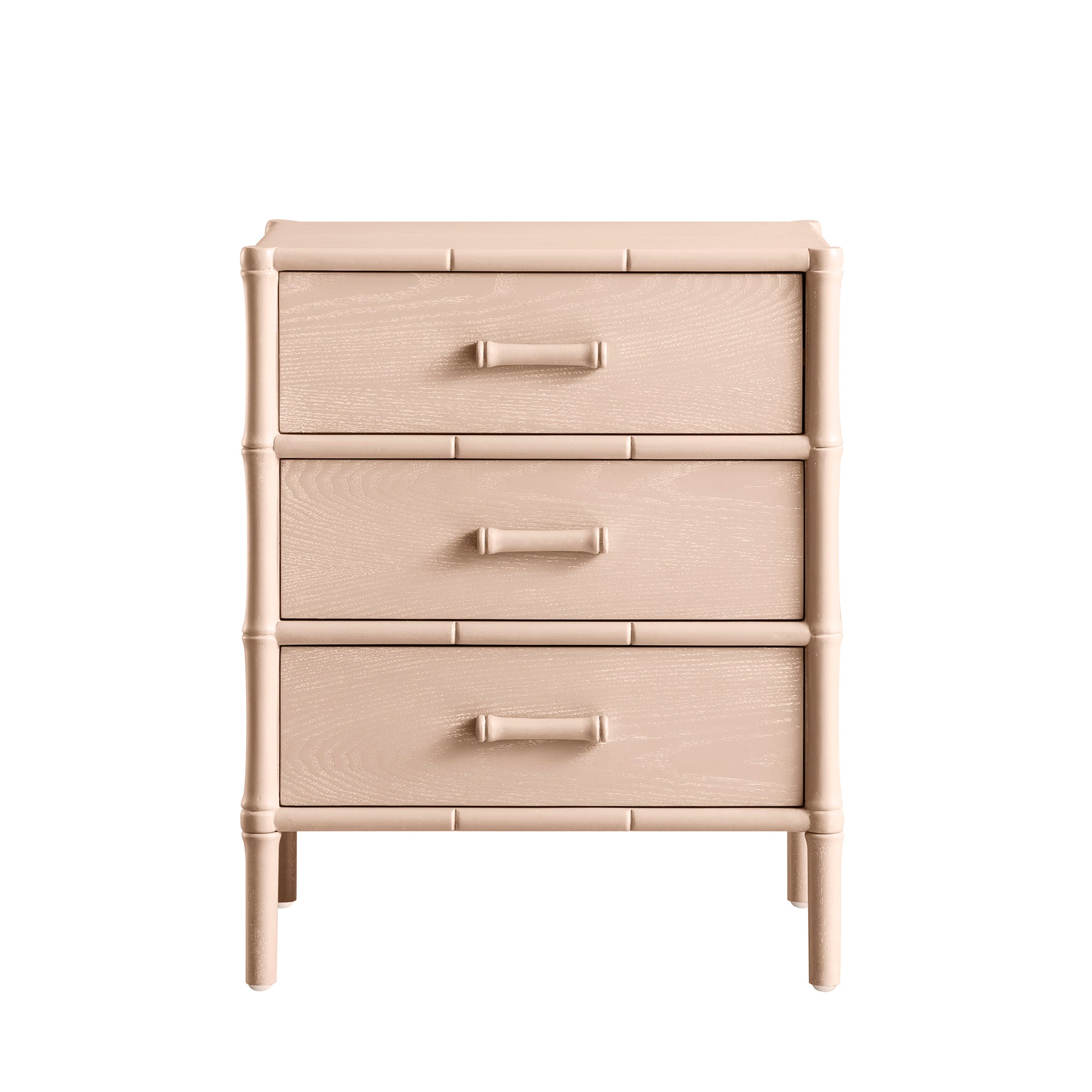 Elstowe Faux Bamboo 3-Drawer Nightstand, Nude Pink
