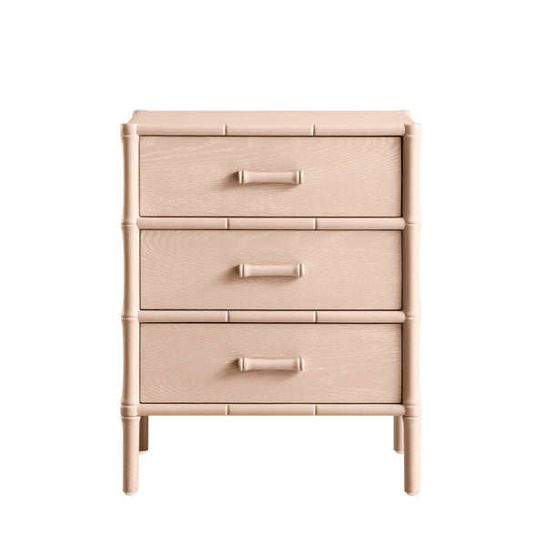 Elstowe Faux Bamboo 3-Drawer Nightstand, Nude Pink