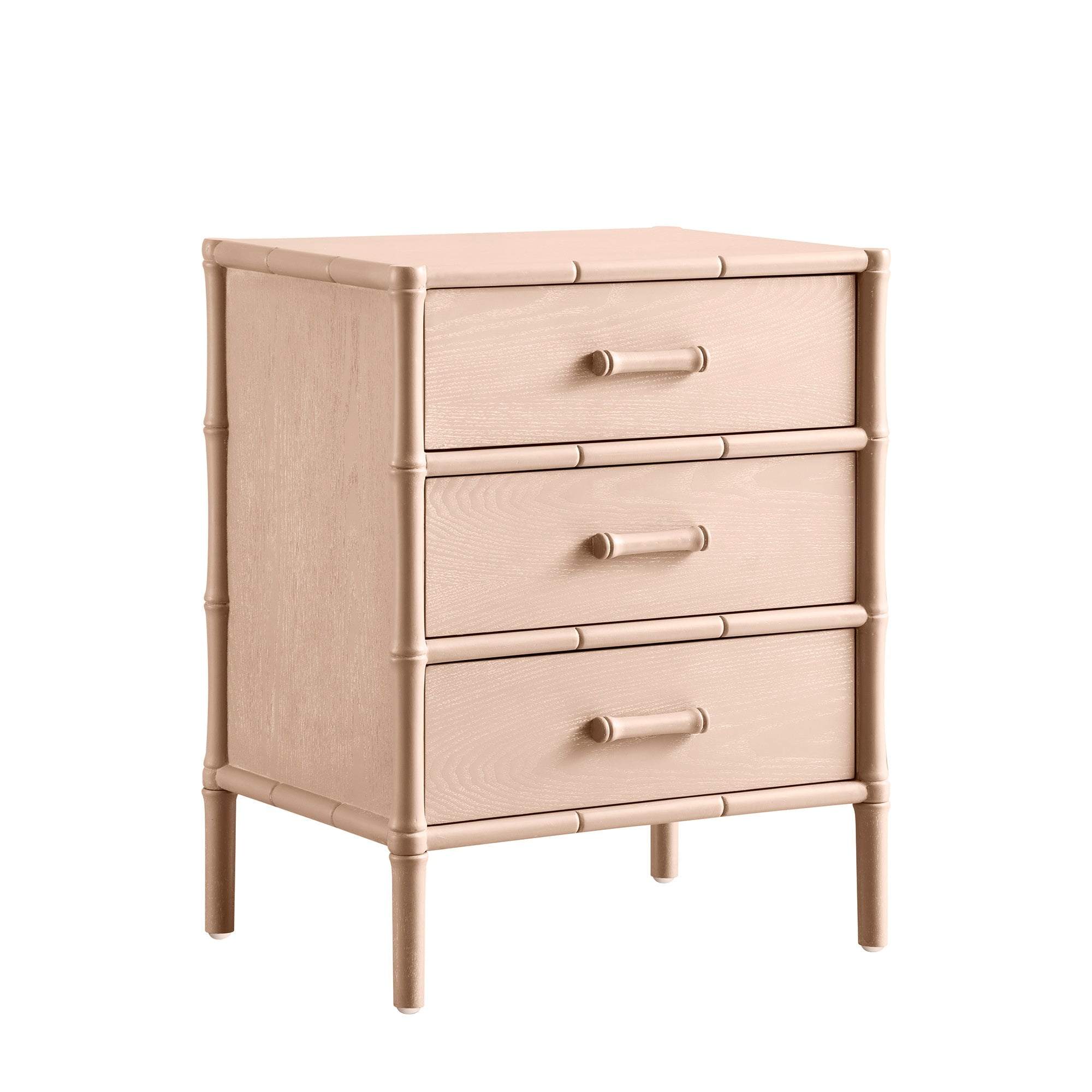 Elstowe Faux Bamboo 3-Drawer Nightstand, Nude Pink