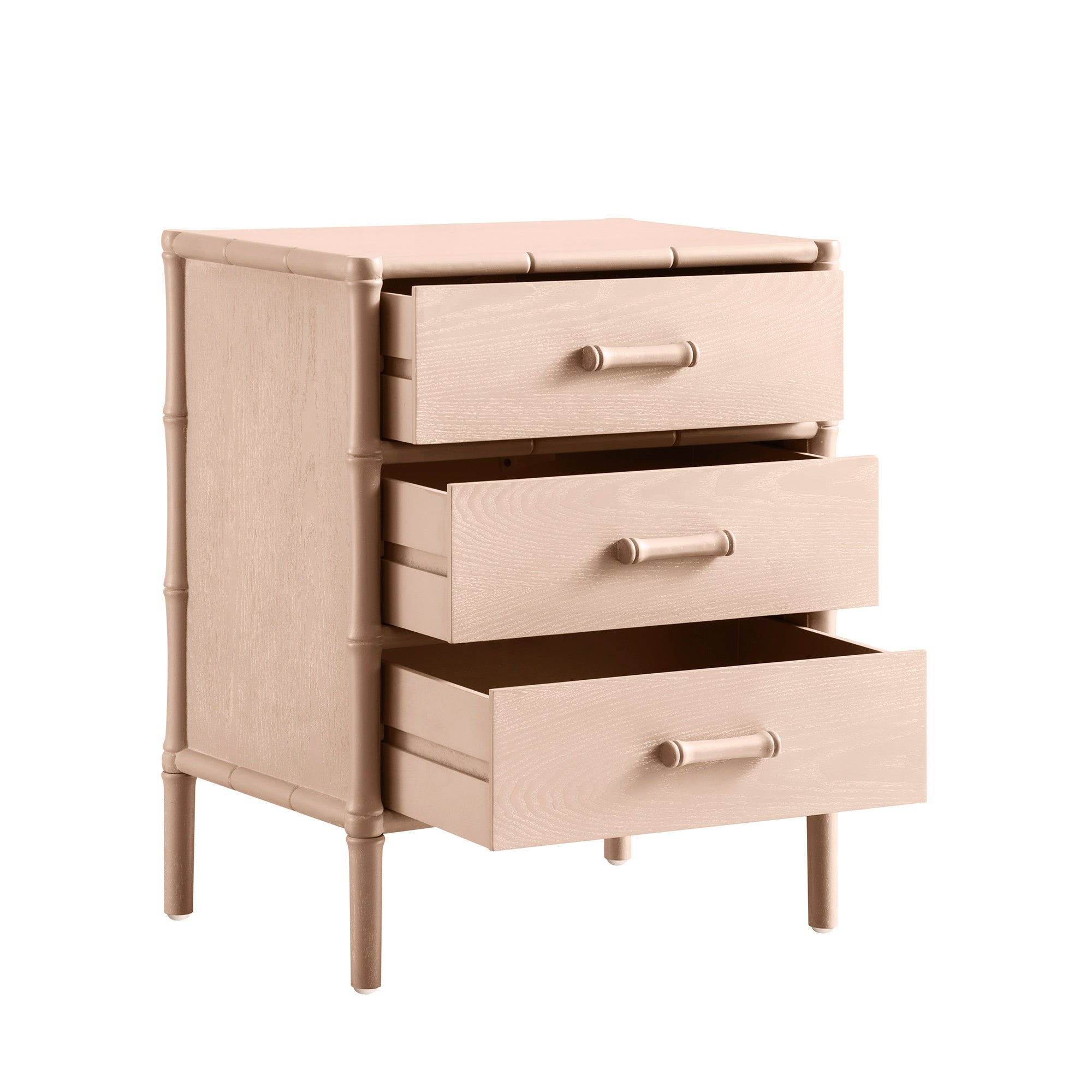 Elstowe Faux Bamboo 3-Drawer Nightstand, Nude Pink