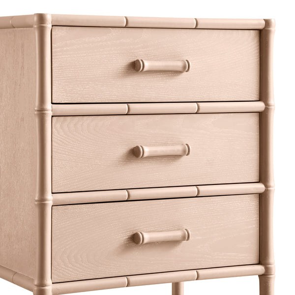 Elstowe Faux Bamboo 3-Drawer Nightstand, Nude Pink