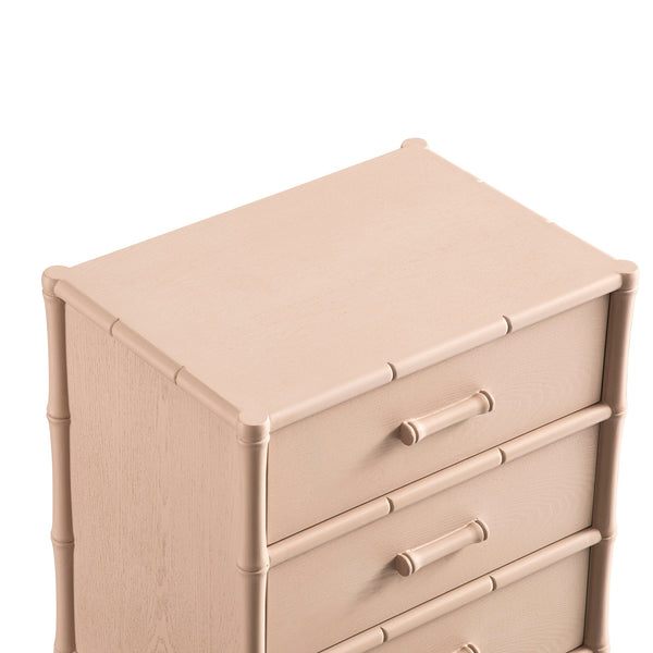Elstowe Faux Bamboo 3-Drawer Nightstand, Nude Pink