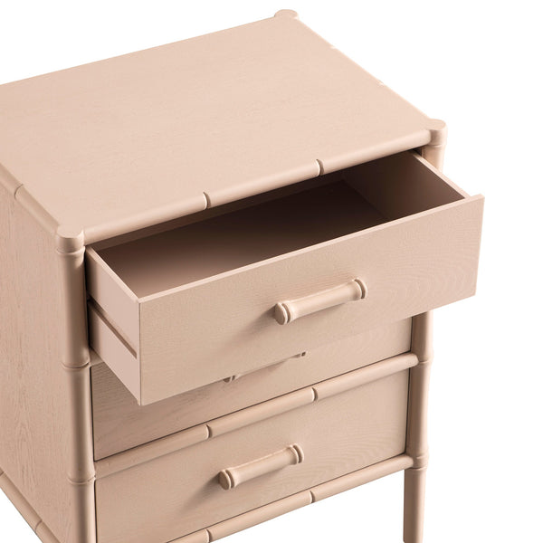 Elstowe Faux Bamboo 3-Drawer Nightstand, Nude Pink