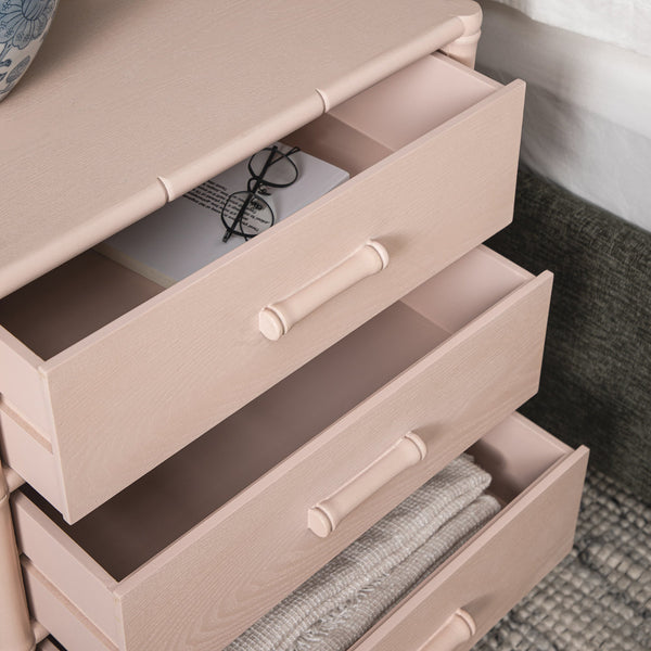 Elstowe Faux Bamboo 3-Drawer Nightstand, Nude Pink