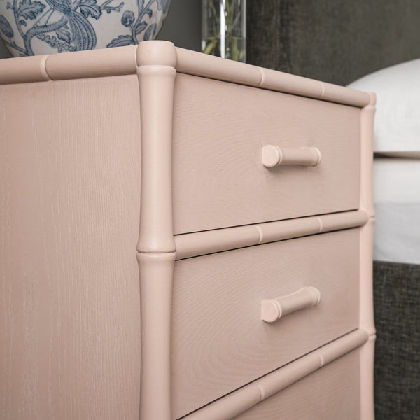 Elstowe Faux Bamboo 3-Drawer Nightstand, Nude Pink
