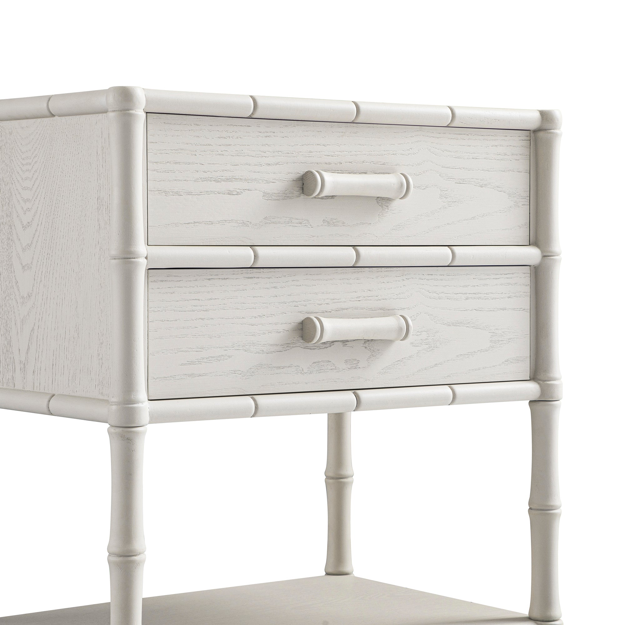Elstowe Faux Bamboo 2-Drawer Nightstand, Shaded White