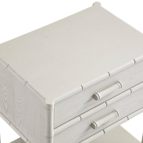 Elstowe Faux Bamboo 2-Drawer Nightstand, Shaded White