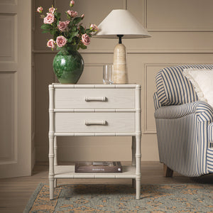 Elstowe Faux Bamboo 2-Drawer Nightstand, Shaded White