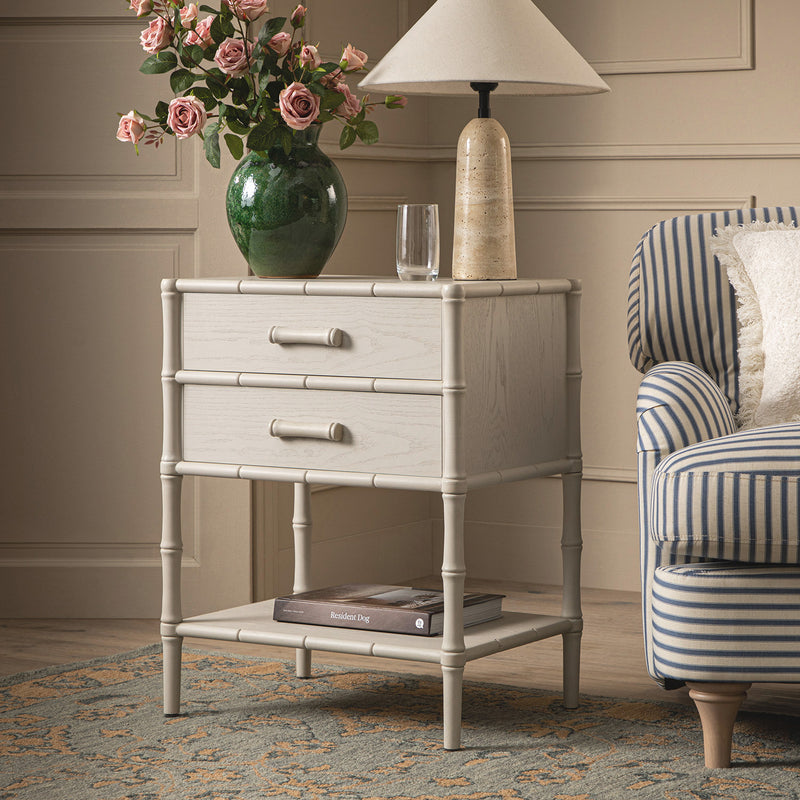 Elstowe Faux Bamboo 2-Drawer Nightstand, Shaded White