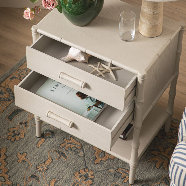 Elstowe Faux Bamboo 2-Drawer Nightstand, Shaded White