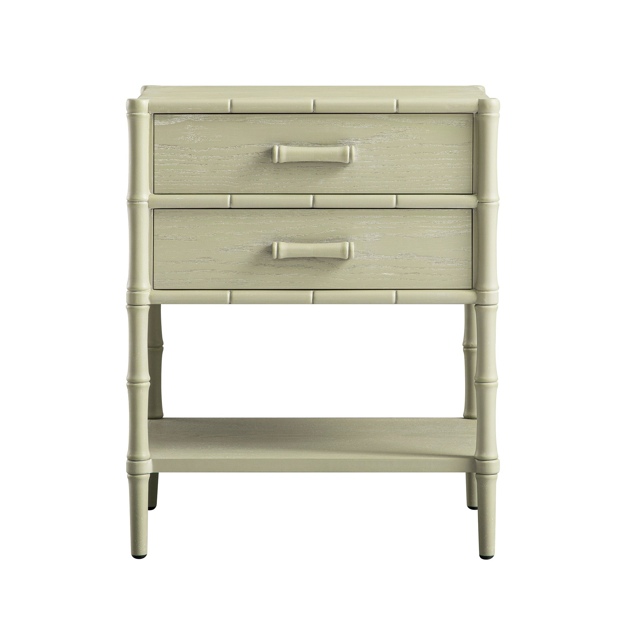 Elstowe Faux Bamboo 2-Drawer Nightstand, Sage Green