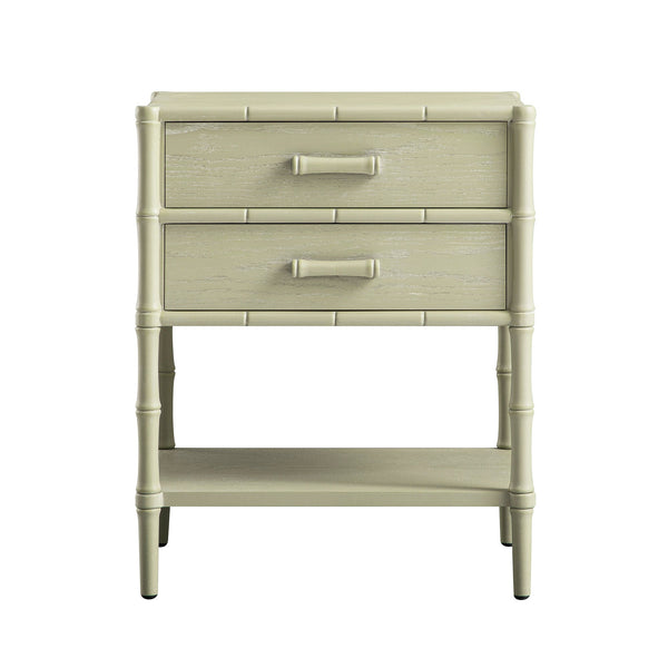 Elstowe Faux Bamboo 2-Drawer Nightstand, Sage Green