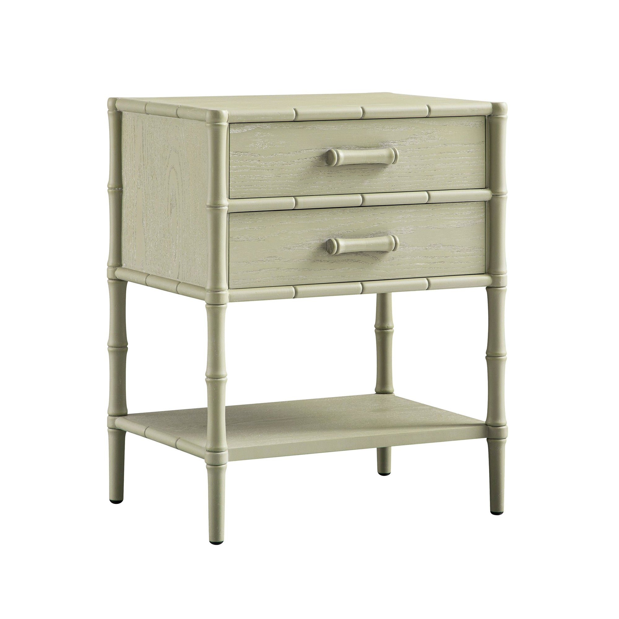 Elstowe Faux Bamboo 2-Drawer Nightstand, Sage Green