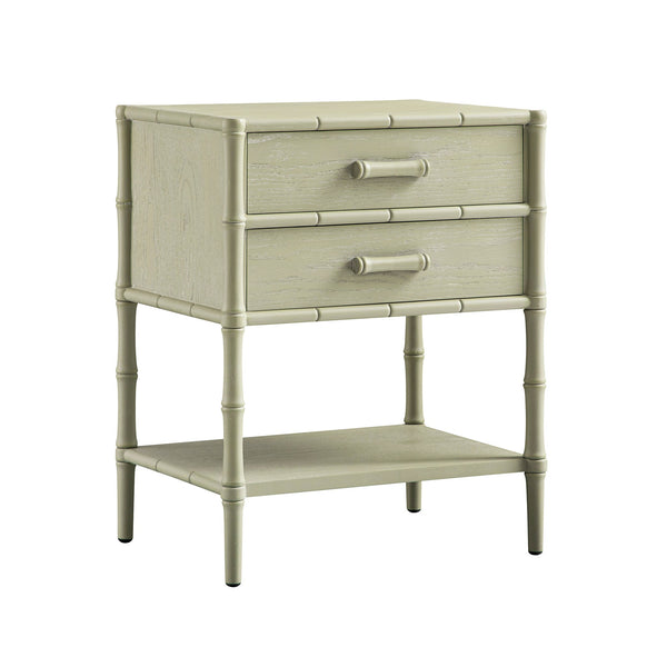 Elstowe Faux Bamboo 2-Drawer Nightstand, Sage Green