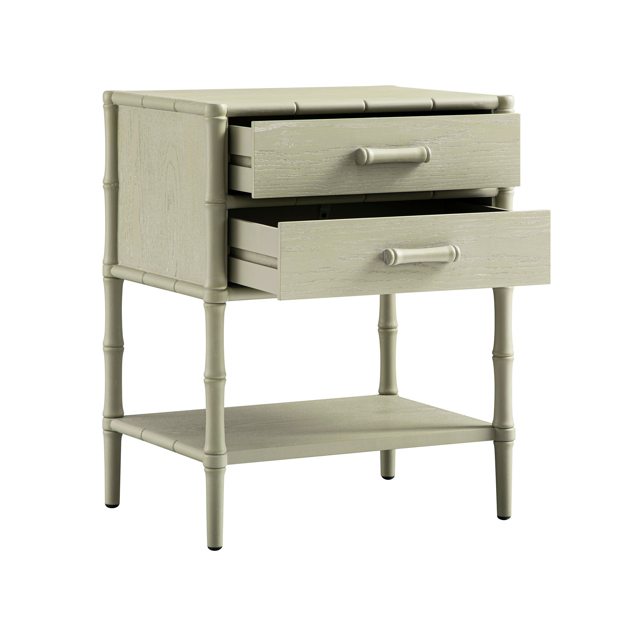 Elstowe Faux Bamboo 2-Drawer Nightstand, Sage Green