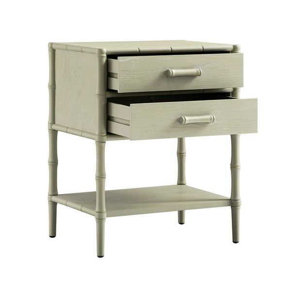 Elstowe Faux Bamboo 2-Drawer Nightstand, Sage Green