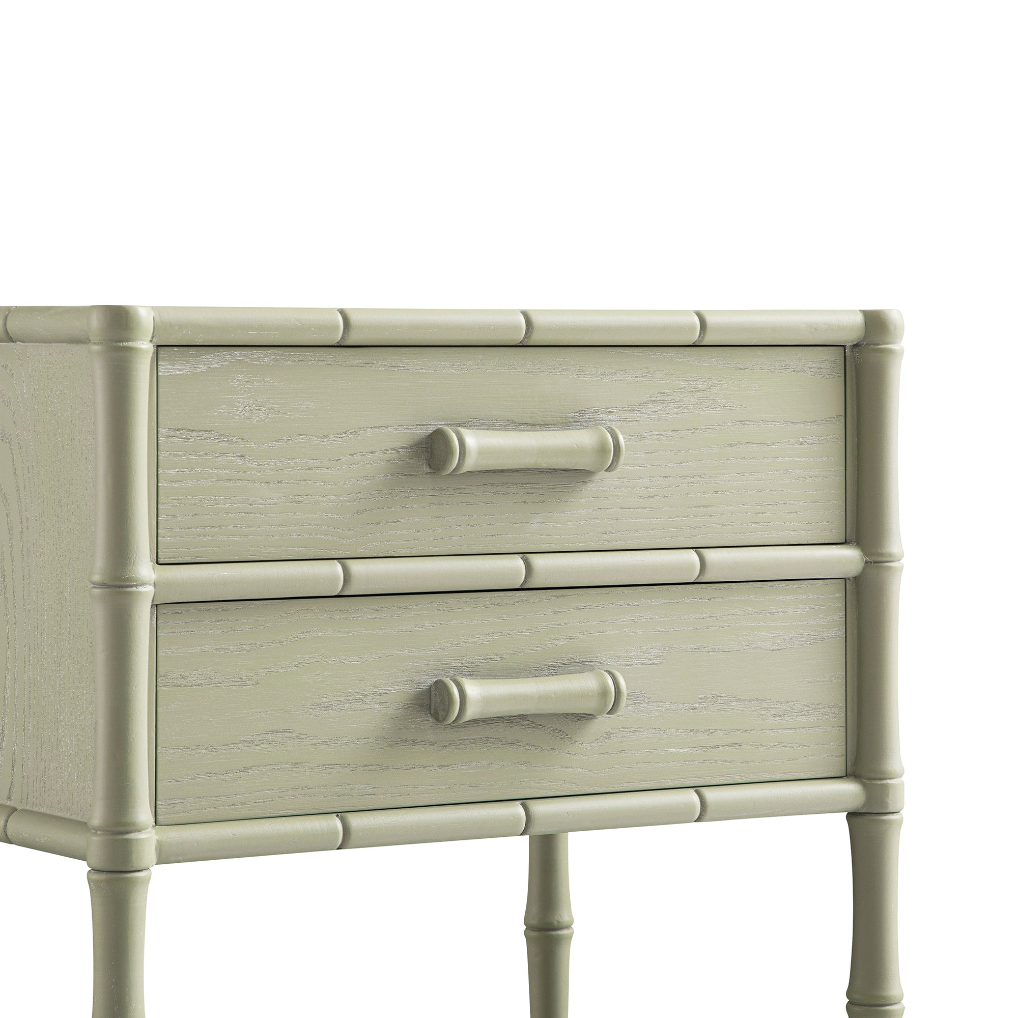 Elstowe Faux Bamboo 2-Drawer Nightstand, Sage Green