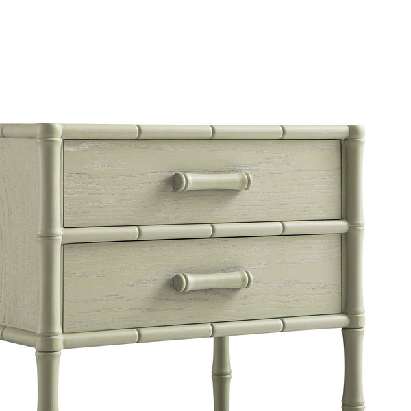 Elstowe Faux Bamboo 2-Drawer Nightstand, Sage Green