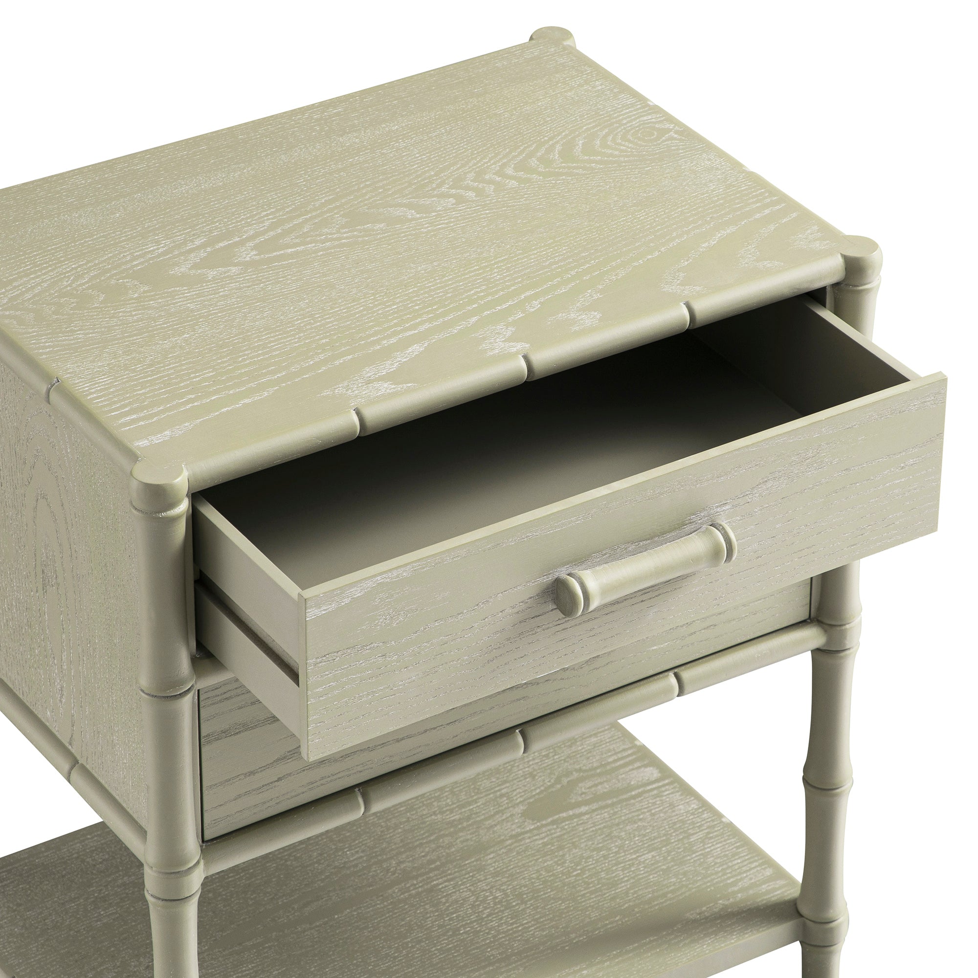 Elstowe Faux Bamboo 2-Drawer Nightstand, Sage Green