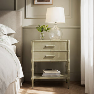 Elstowe Faux Bamboo 2-Drawer Nightstand, Sage Green