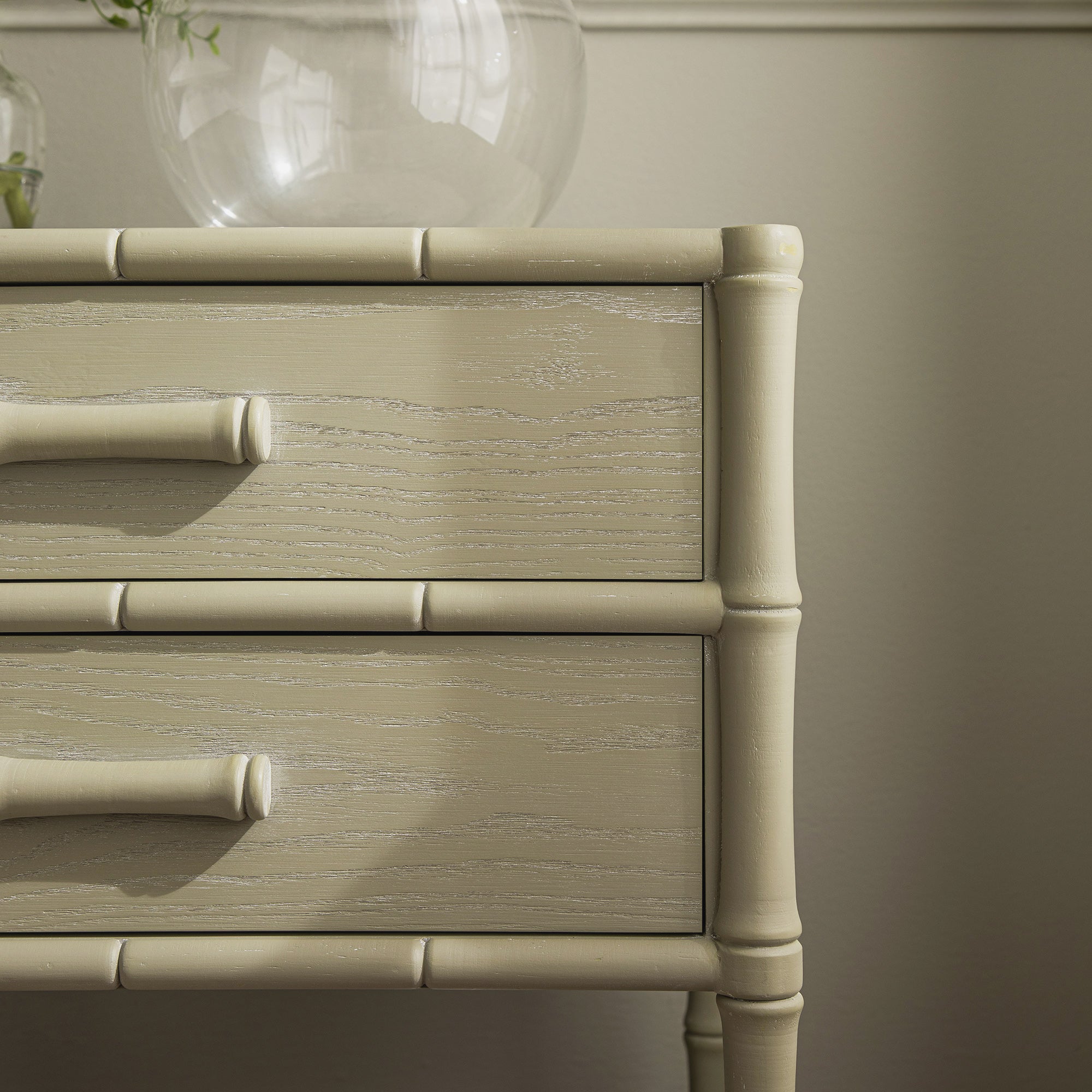 Elstowe Faux Bamboo 2-Drawer Nightstand, Sage Green