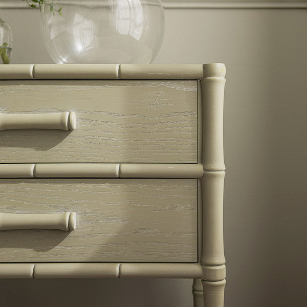 Elstowe Faux Bamboo 2-Drawer Nightstand, Sage Green