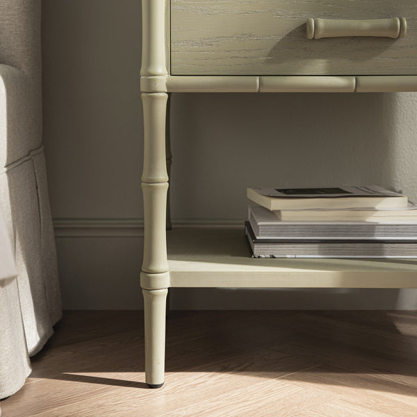 Elstowe Faux Bamboo 2-Drawer Nightstand, Sage Green